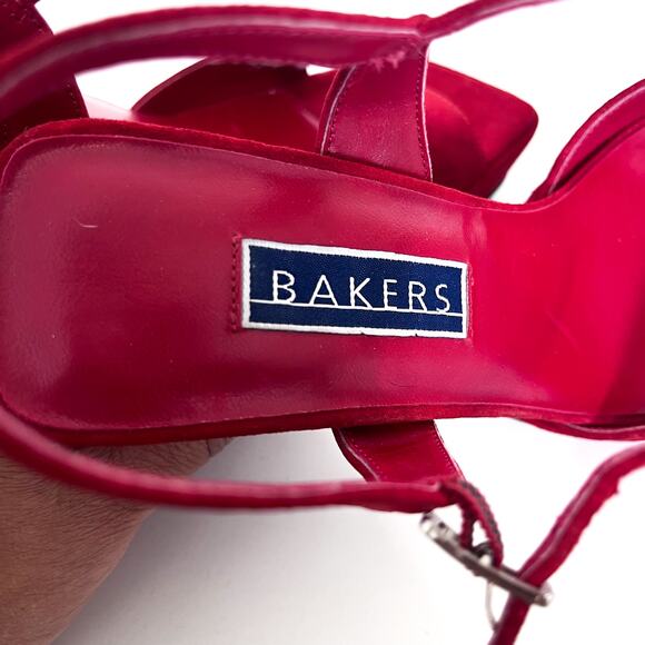 Vintage 90s Y2K Bakers Suede Heels Size 7.5B Red Platform Retro Square Open Toe - Picture 9 of 10